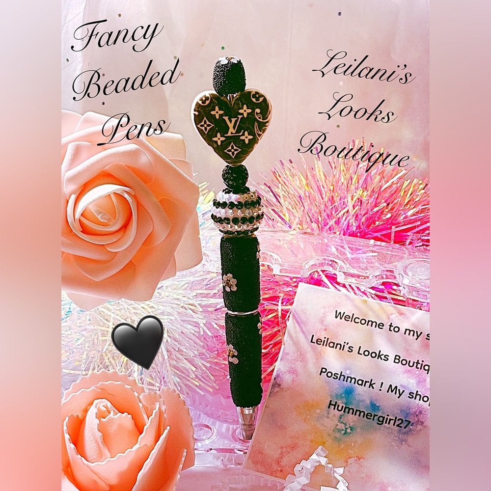 Fancy beaded pen/gifts/black beads/black heart/